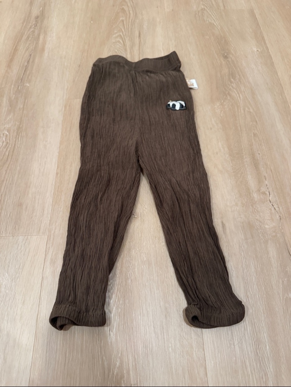 Kids Brown Crinkled Knit Bottoms